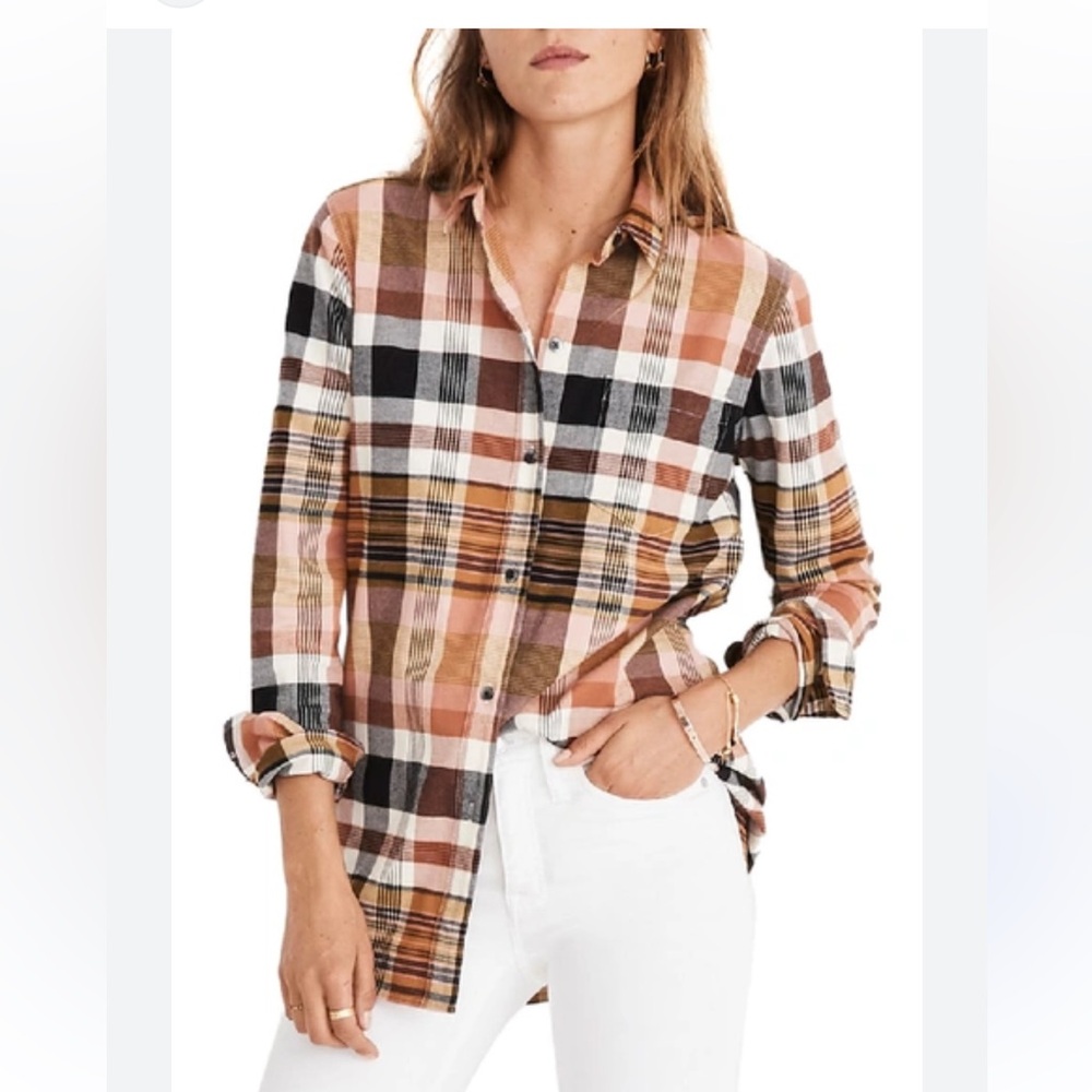 Madewell Women’s M Plaid Button-Up Shirt Ex-Boyfriend Fit Casual Fall Layer